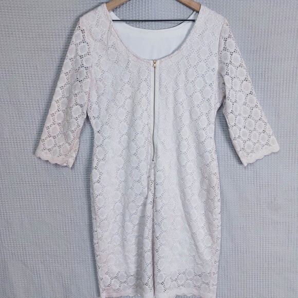 Ronni Nicole Lace Eyelet Sheer Dot Sleeves Scallop Dress Medium - Picture 4 of 7
